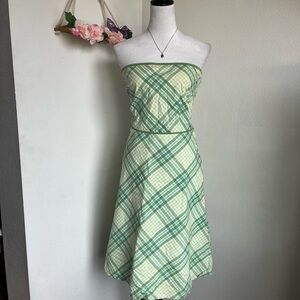Y2K Strapless Green Plaid Dress size 12